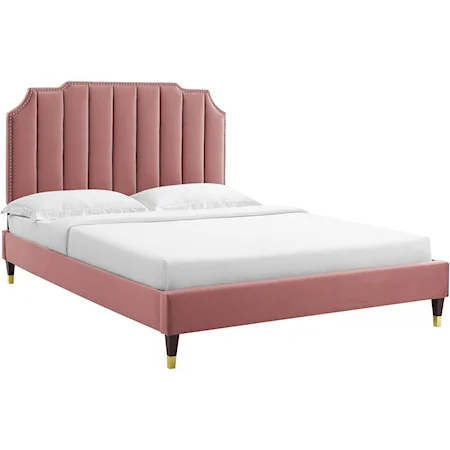 Colette King Velvet Platform Bed