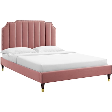 Colette Full Velvet Platform Bed