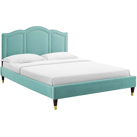 Emerson Velvet Queen Platform Bed