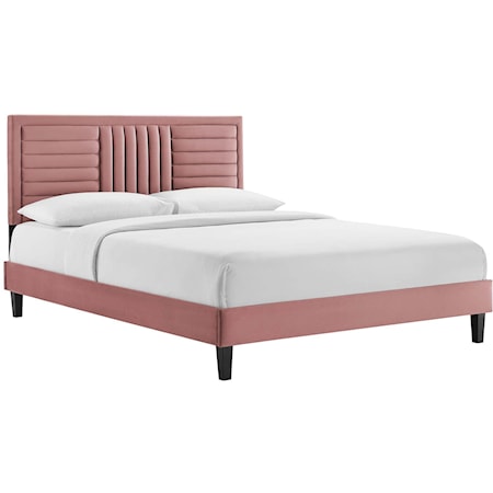 Sofia Channel Velvet Queen Platform Bed