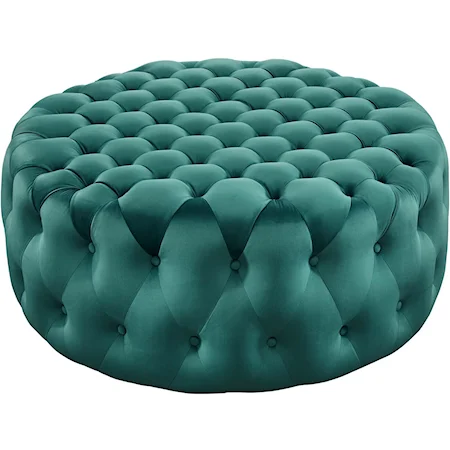 Amour Button Large Round Velvet Ottoman