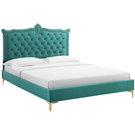 Clara Velvet Queen Platform Bed