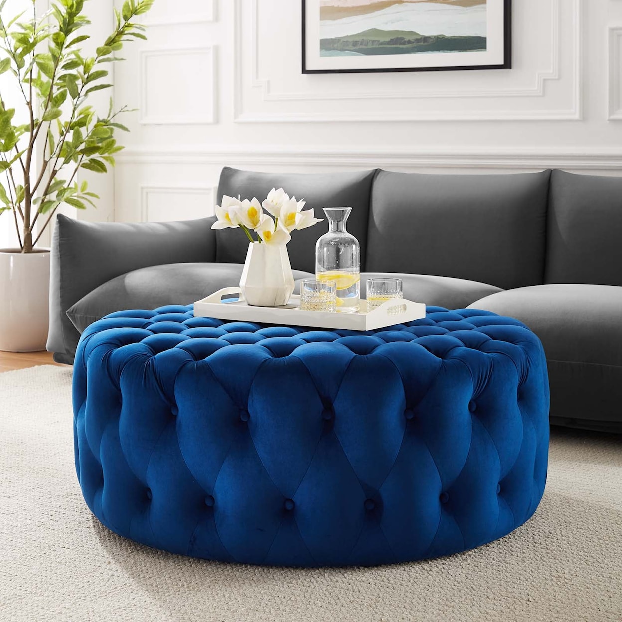 Modway Amour Amour Button Large Round Velvet Ottoman