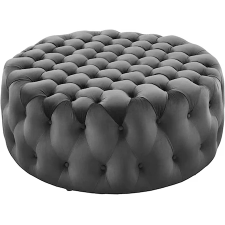 Amour Button Large Round Velvet Ottoman