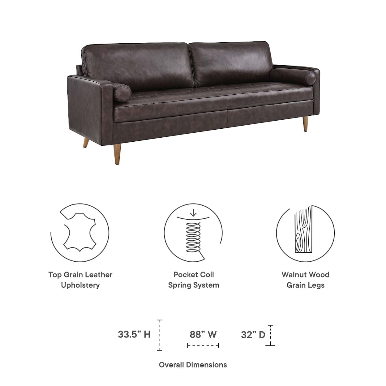 Modway Valour Valour 88" Leather Sofa