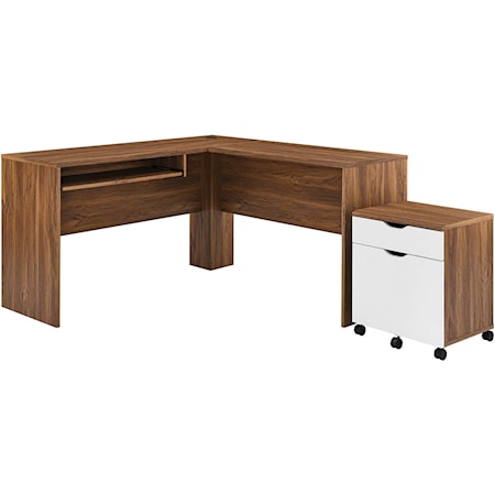 Wood Desk and File Cabinet Set