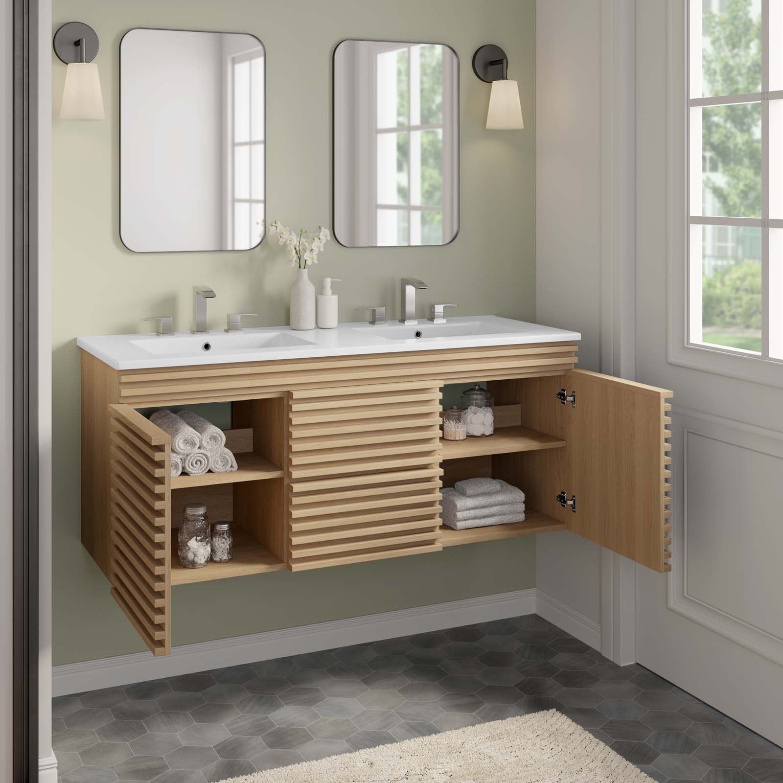 Modway Render EEI5802OAKWHI Render 48" WallMount Bathroom Vanity