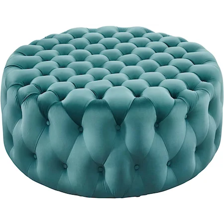 Amour Button Large Round Velvet Ottoman