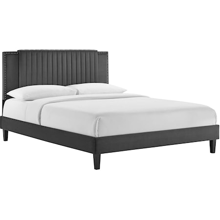 Zahra Channel Velvet Queen Platform Bed