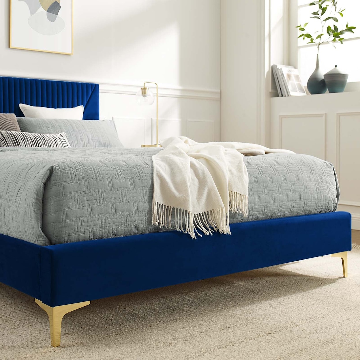 Modway Yasmine Yasmine Channel Velvet Twin Platform Bed