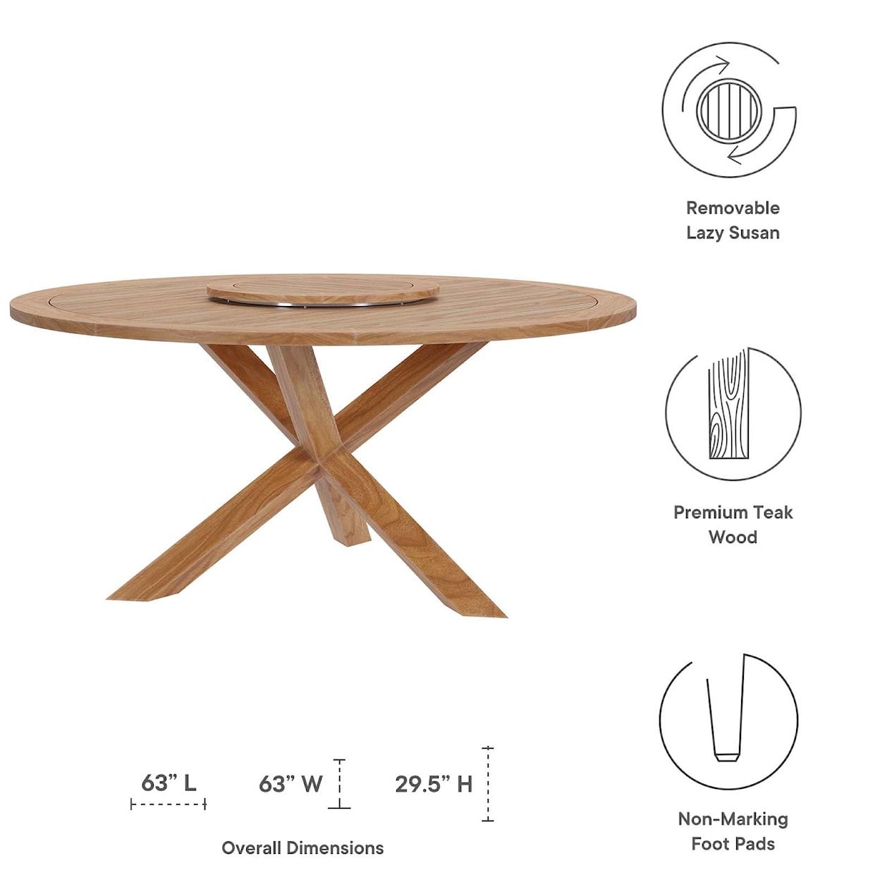 Modway Wellspring Outdoor Patio 63" Dining Table