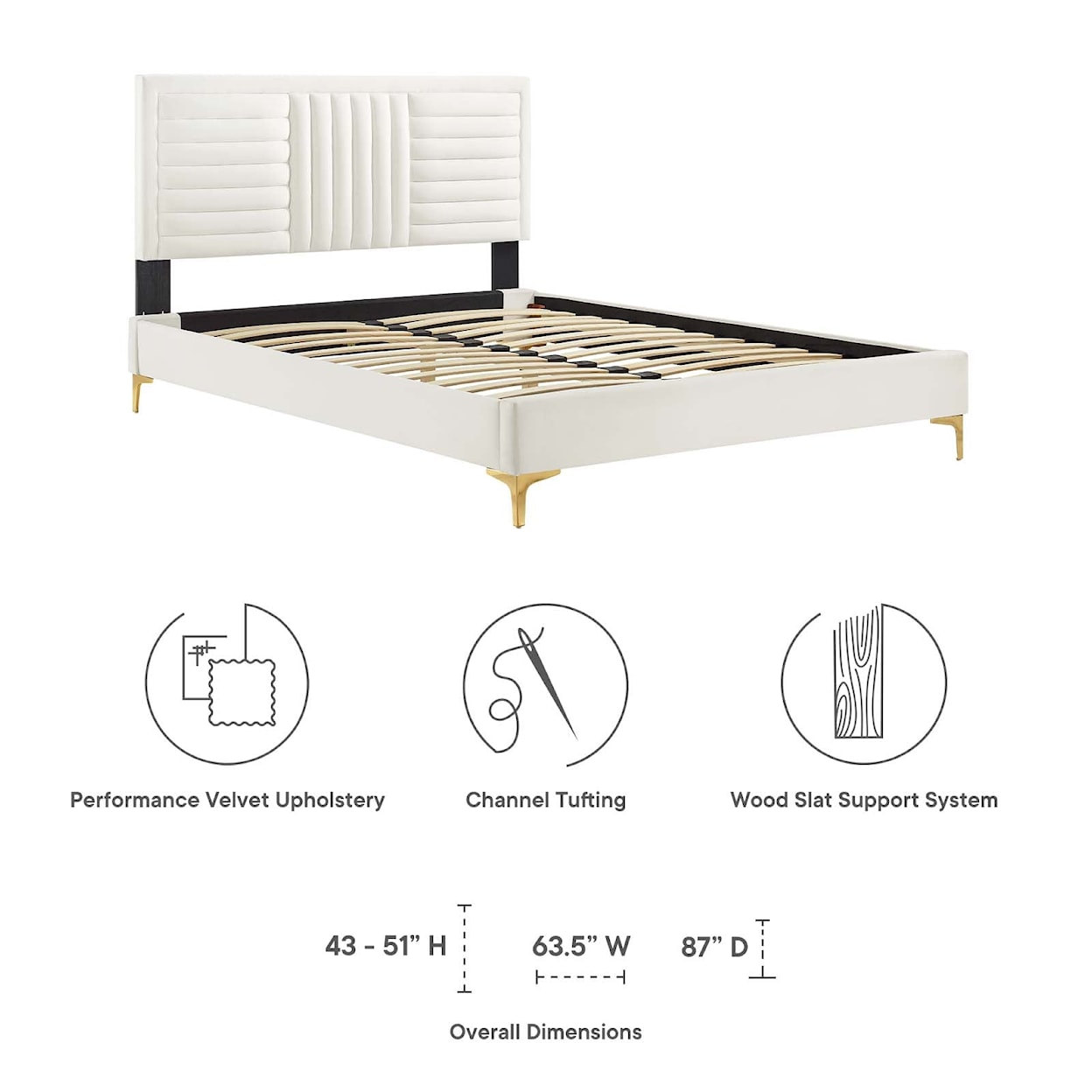 Modway Sofia Sofia Channel Velvet Queen Platform Bed