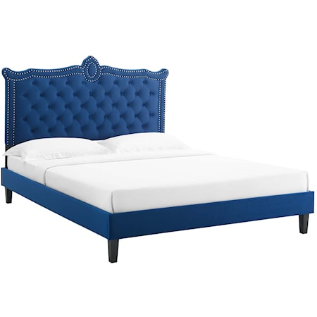 Clara Velvet Queen Platform Bed