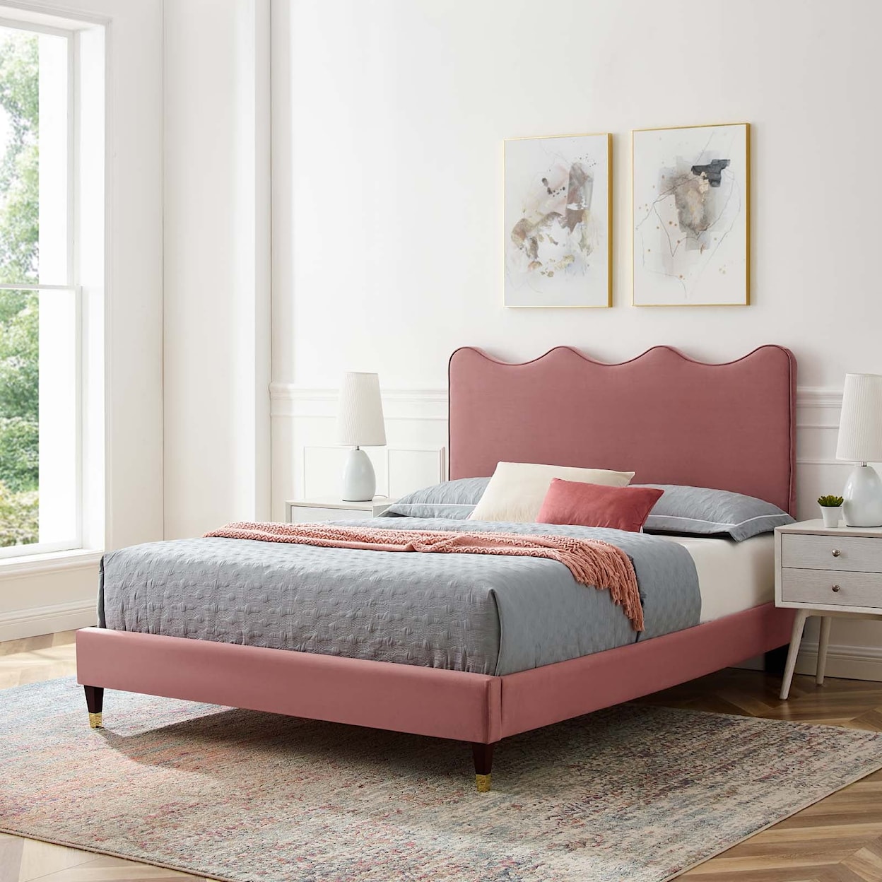 Modway Current Current Velvet Queen Platform Bed