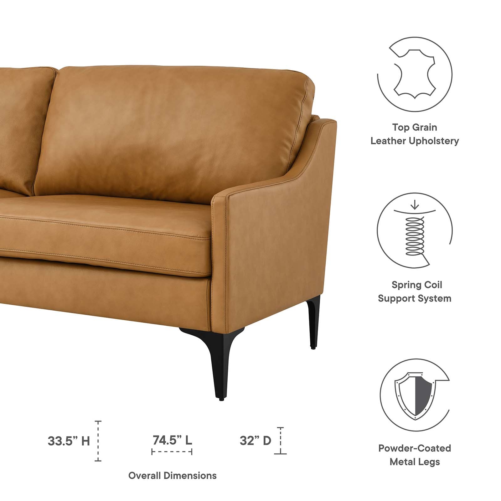 Modway Corland EEI-6018-TAN Corland Leather Sofa | Value City Furniture ...