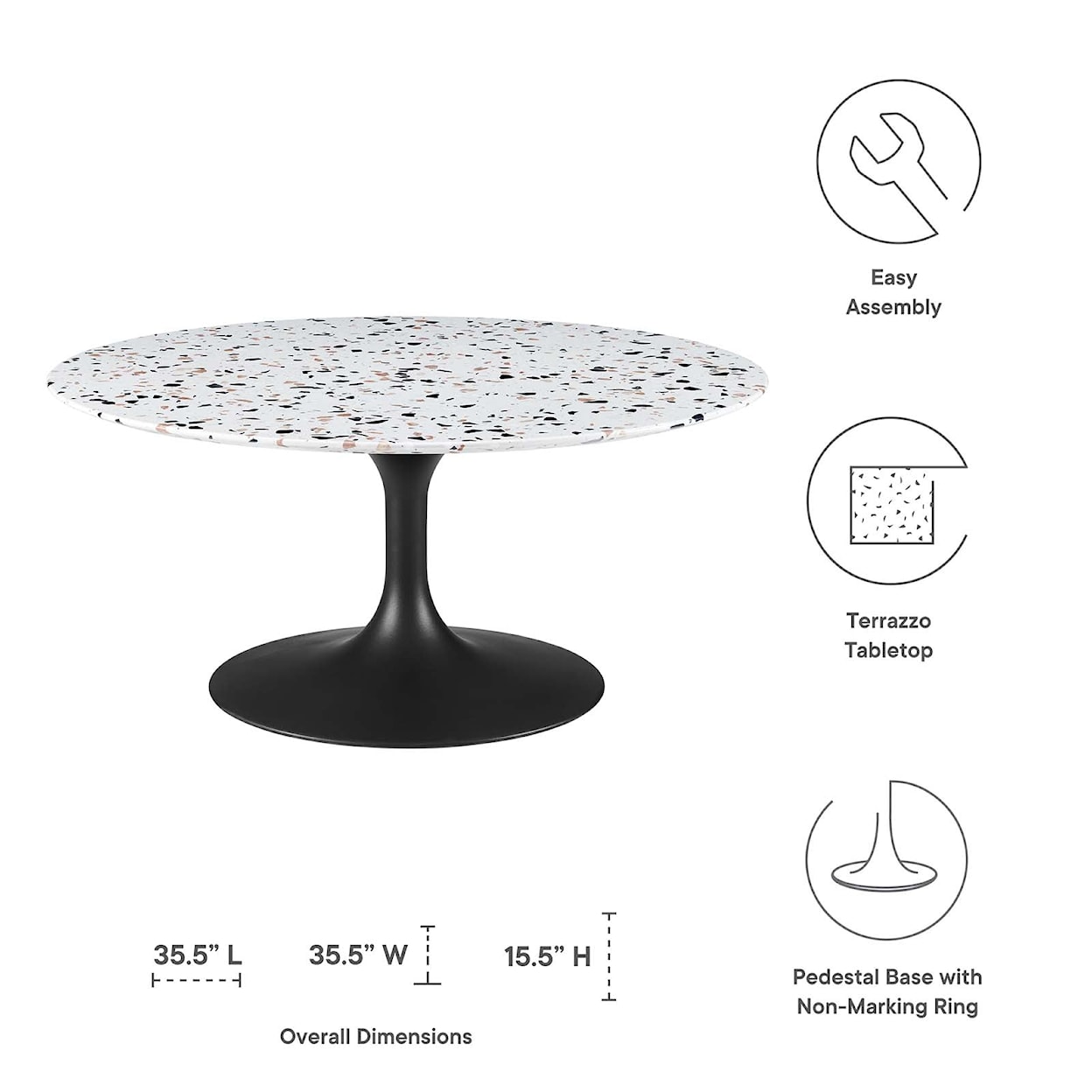 Modway Lippa Lippa 36" Round Terrazzo Coffee Table