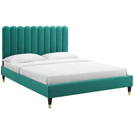 Reagan Queen Velvet Platform Bed