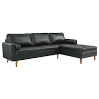 Valour 98" Mid-Century Modern Leather Sectional Sofa - Black