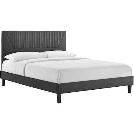 Yasmine Channel Velvet Queen Platform Bed