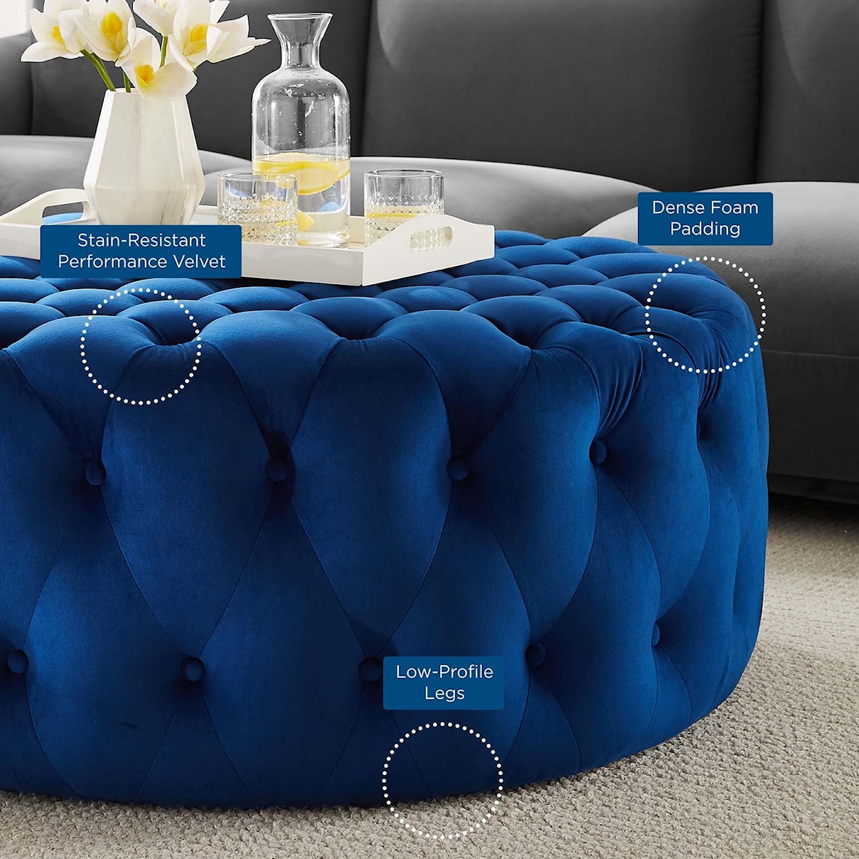 Modway Amour Amour Button Large Round Velvet Ottoman