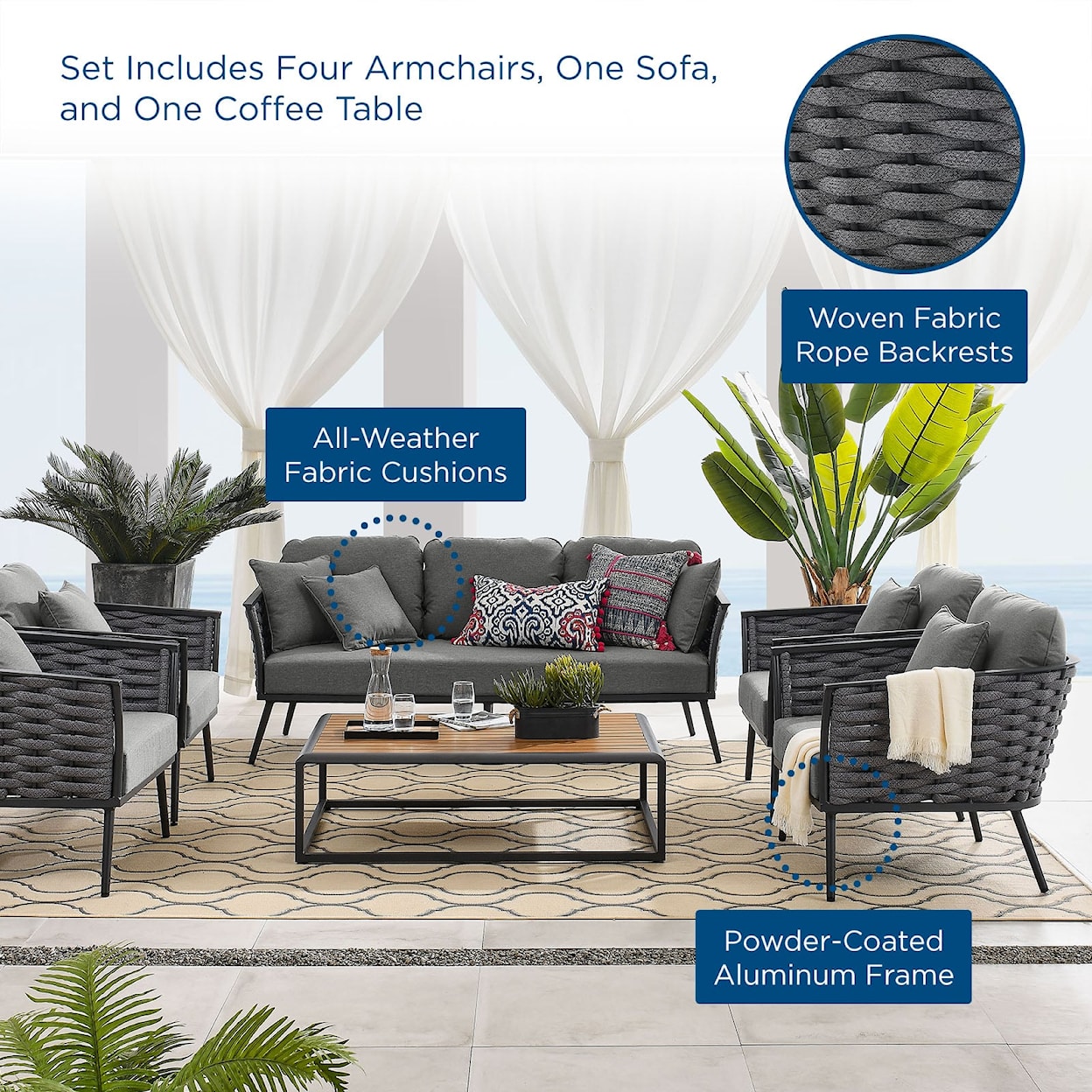 Modway Stance Stance 6 Piece Outdoor Sofa Set