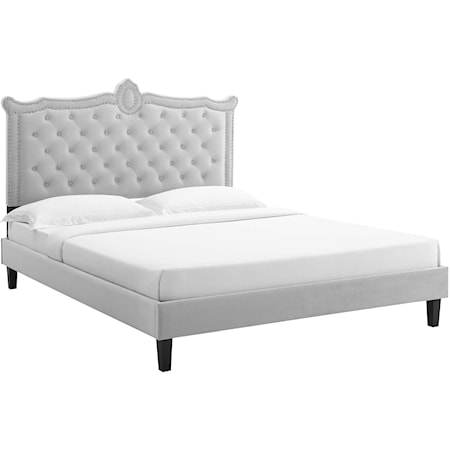 Clara Velvet Queen Platform Bed