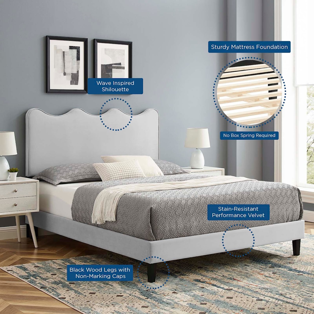 Modway Current Current Velvet Twin Platform Bed