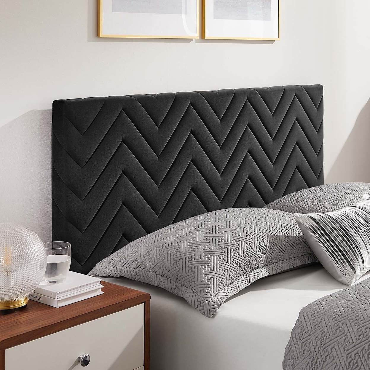 Modway Leah Leah Chevron Velvet Full Platform Bed