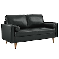 Valour Mid-Century Modern Leather Loveseat - Black