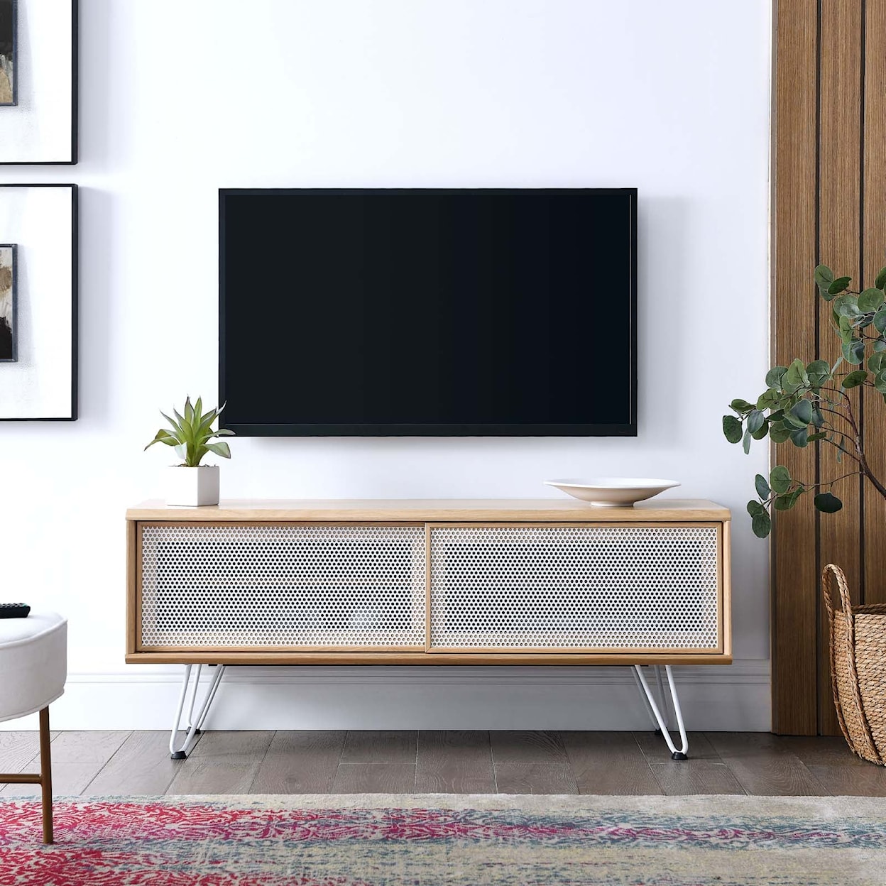 Modway Nomad TV Stand with Sliding Metal Mesh Doors