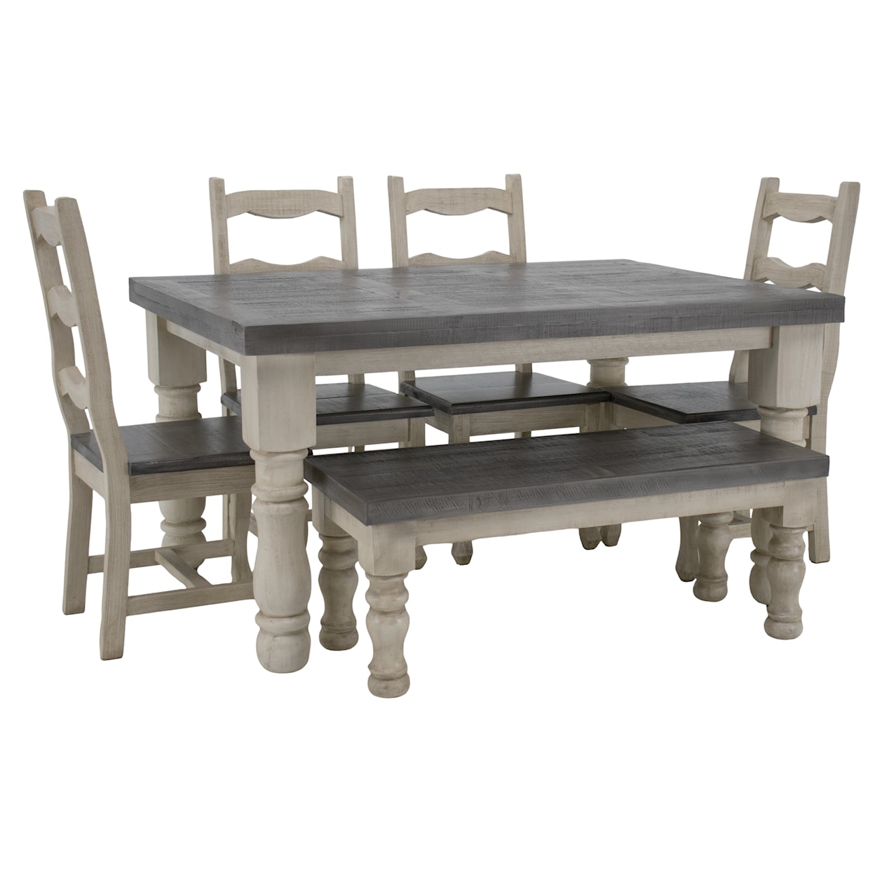 Vintage MANSION Mansion Dove Dining Table, 4 Chairs & Bench