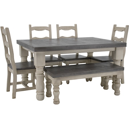 Mansion Dove Dining Table, 4 Chairs & Bench