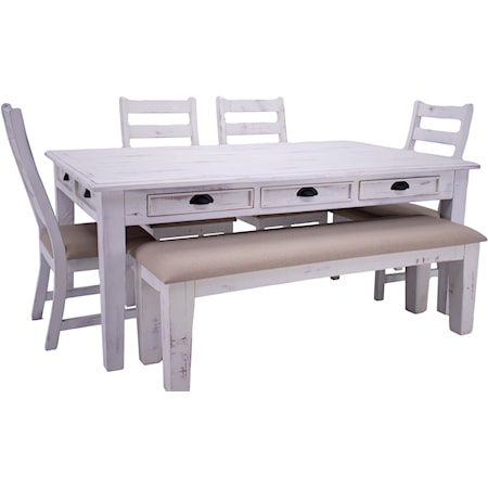 Joanna Dining Table, 4 Chairs & Bench