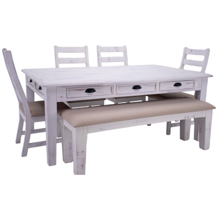 Joanna Dining Table, 4 Chairs & Bench