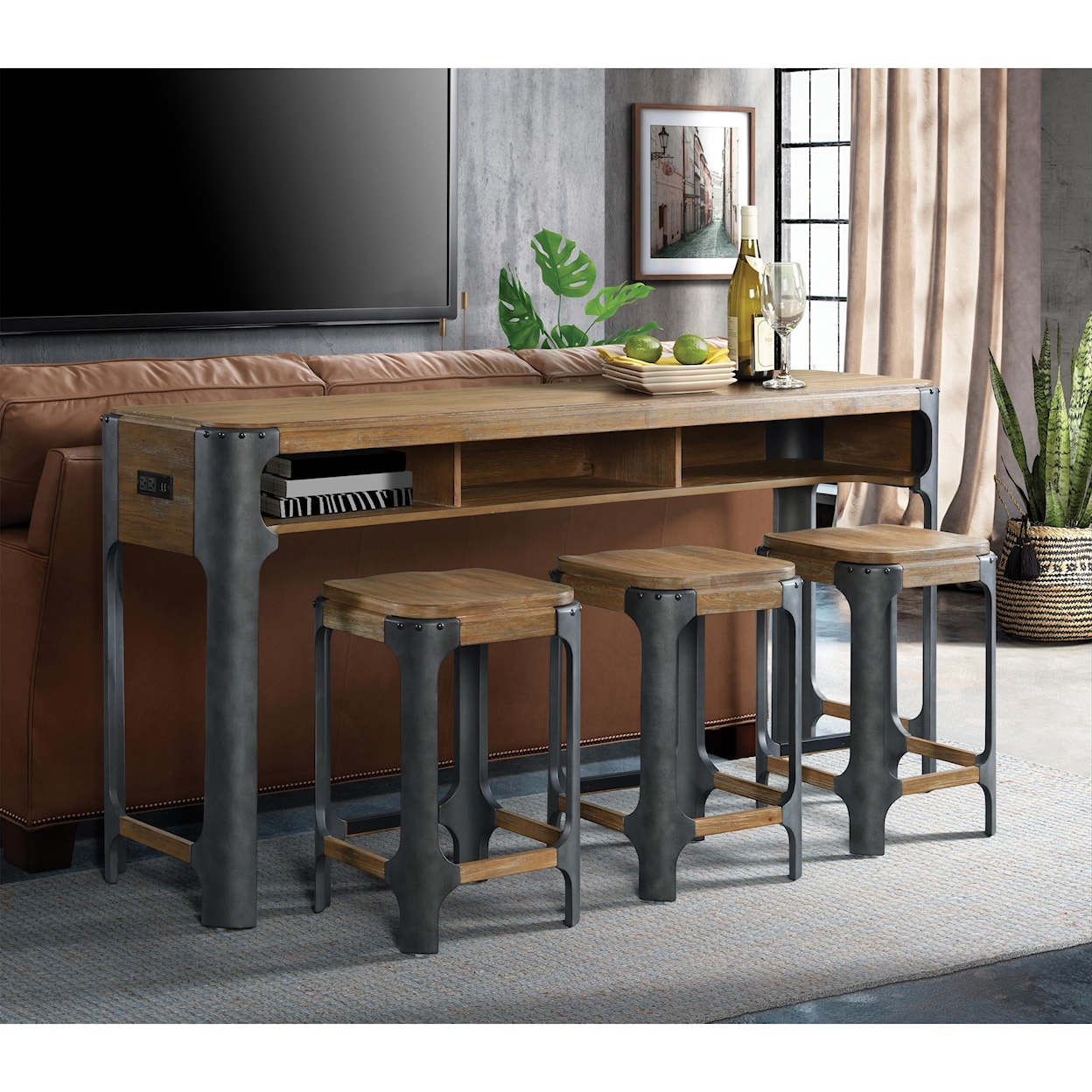 Riverside Furniture Zenith Sofa Table W/3 Stools