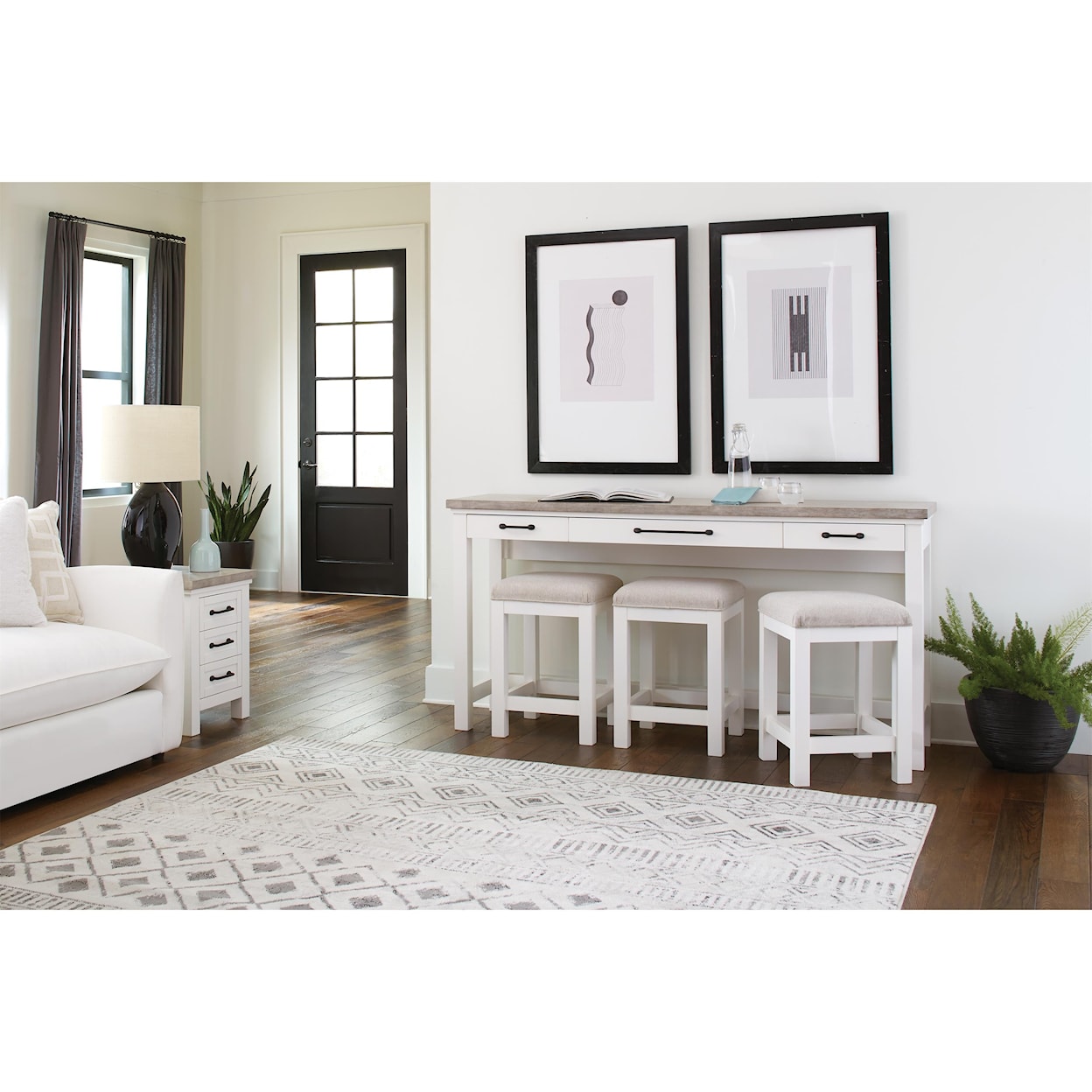 Riverside Furniture Cora Sofa Table with 3 Stools