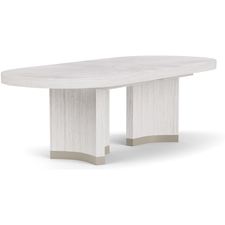 Contemporary Oval Dining Table with Dual Pedestal Bases and 20" Leaf Insert