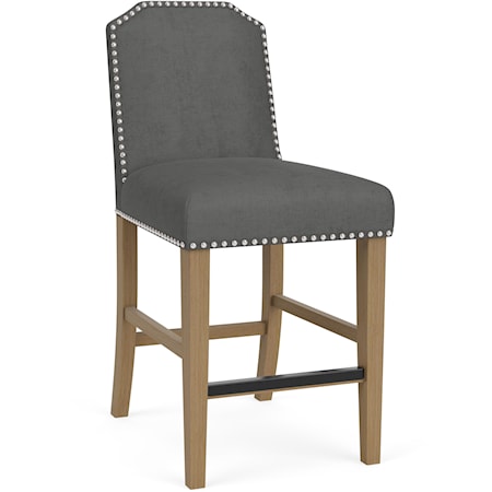 Contemporary Upholstered Counter-Height Stool with Nailhead Trim