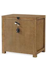 Riverside Furniture Bozeman Rustic Contemporary Server with Wine Bottle Storage and LED Lighting