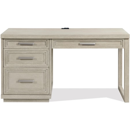 Contemporary Single Pedestal Desk with USB and Power Outlet