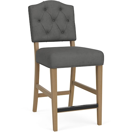 Contemporary Upholstered Counter-Height Stool with Button Tufting