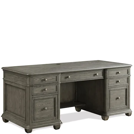 Transitional Executive Desk with USB Outlets and File Drawers