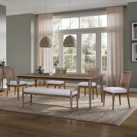 6-pc. Dining Set w/Panel Chairs & Uph. Bench