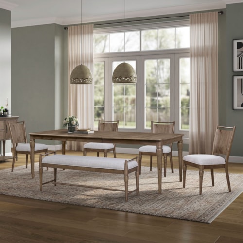 Transitional 6-pc. Rectangular Extension Dining Set with Panel-Back Chairs & Bench