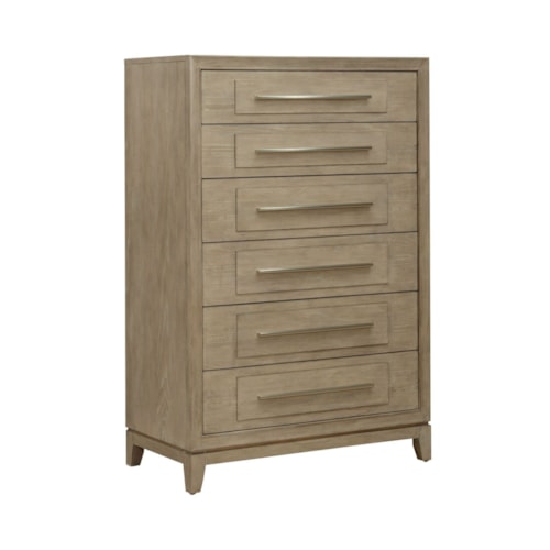 Contemporary 6-Drawer Bedroom Chest with Felt-Lined Drawer