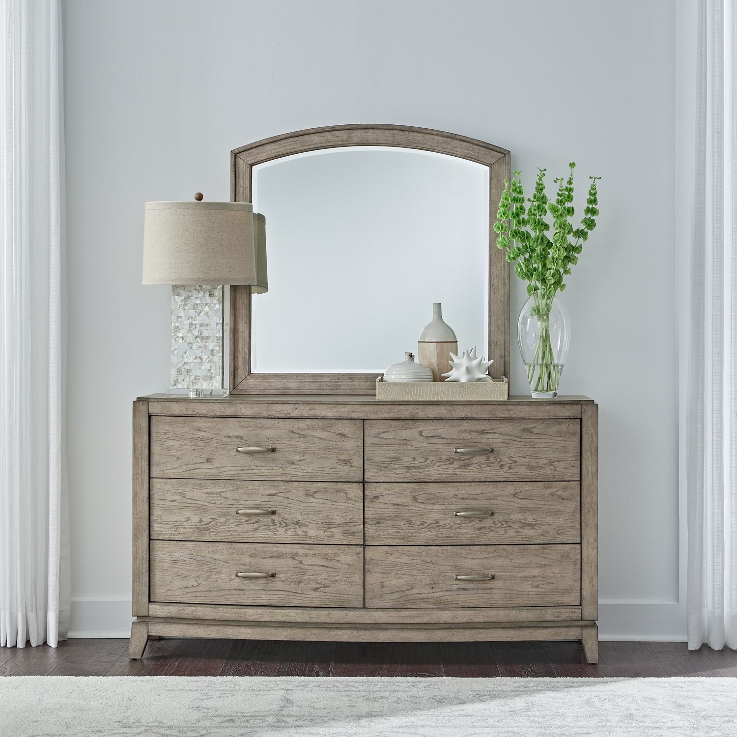 Liberty Furniture Avalon 6-Drawer Dresser and Arched Mirror