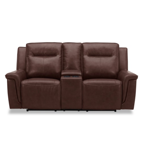 Casual Leather Power Reclining Loveseat with Center Console