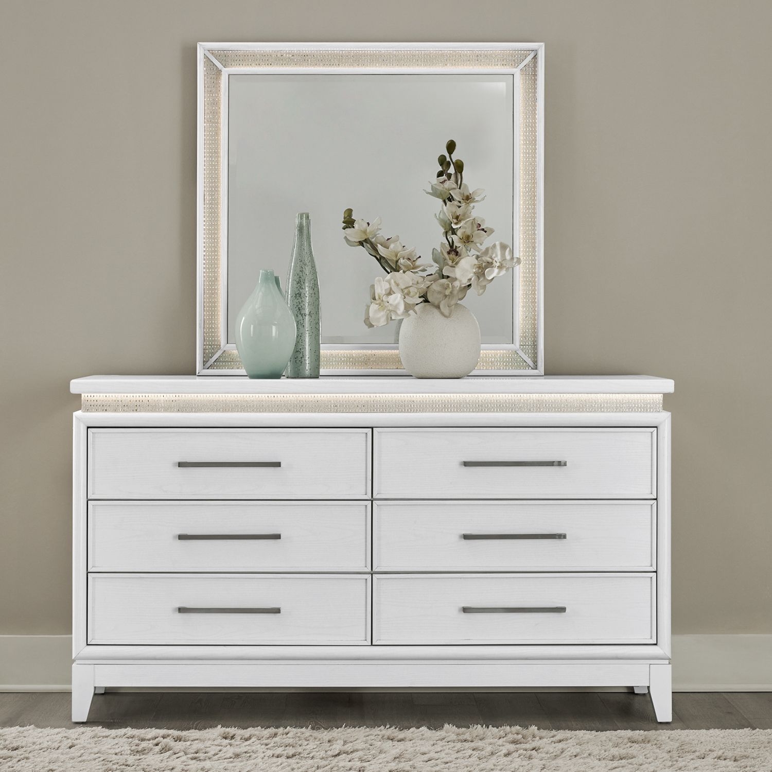 Liberty Furniture Reflections 6-Drawer Dresser with LED Mirror