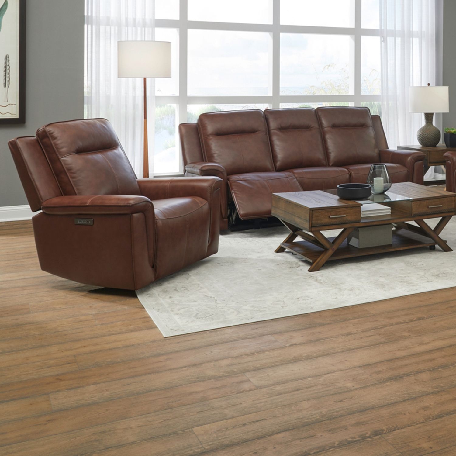 Casual Leather 2-Piece Living Room Set with Pillow Arms