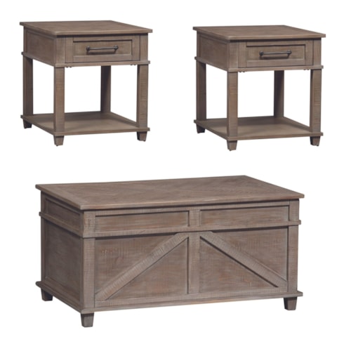 Rustic 3-Piece Occasional Set with Storage Trunk and End Tables